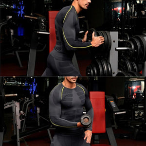 Men's Compression Long Sleeve Sports Tight Shirts Fitness Gym Running Base Layer Tops